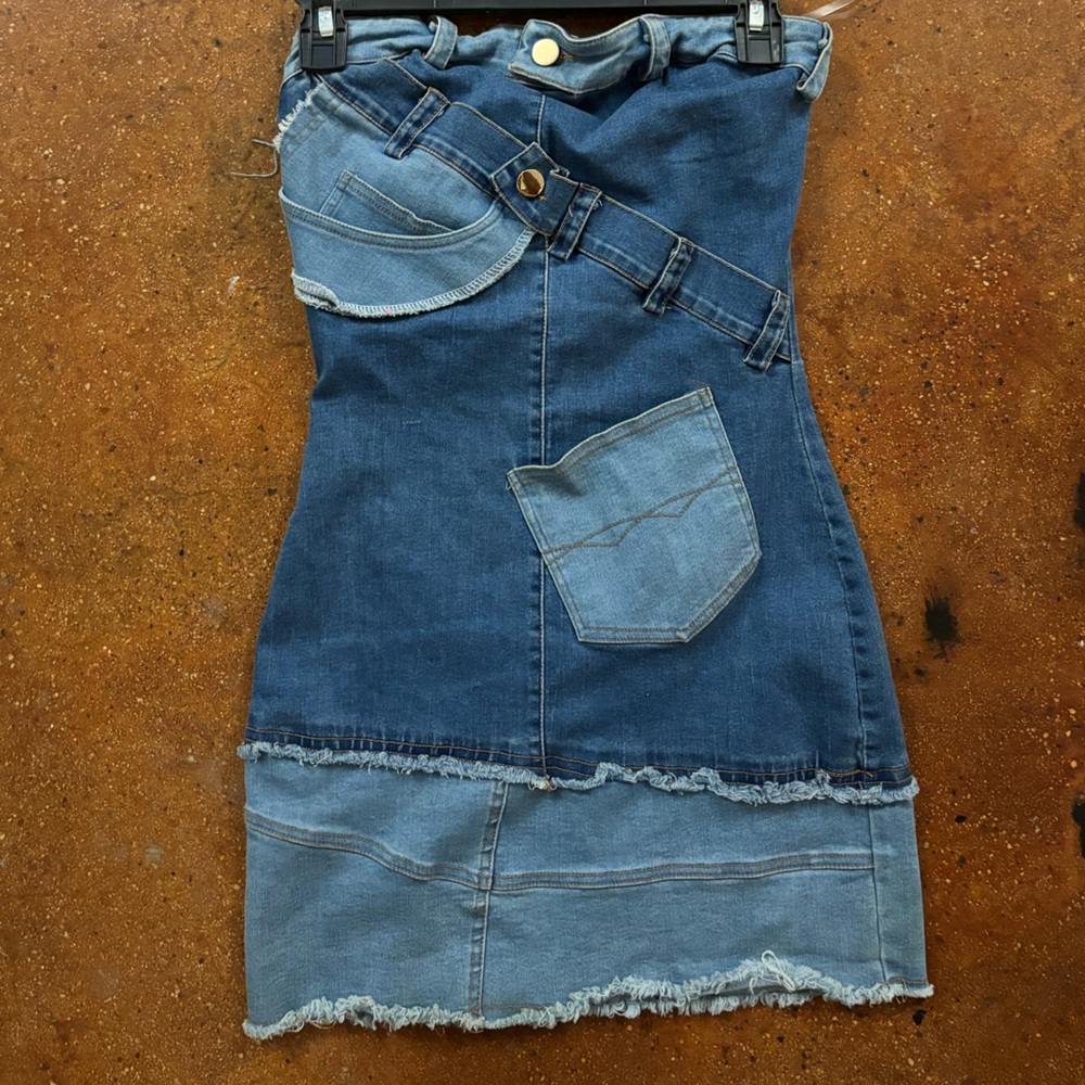 Strapless Patchwork Jean Dress